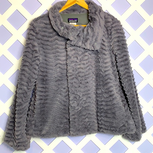 Patagonia Pelage Gray Asymmetrical Fleece Jacket M - Picture 3 of 6